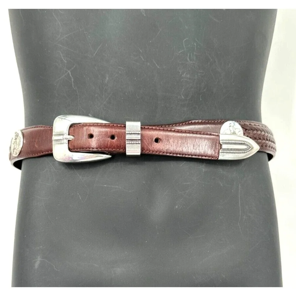 Brighton Onyx Men's 1998 Golf Motif Brown Leather Woven Inlay Belt Size 38